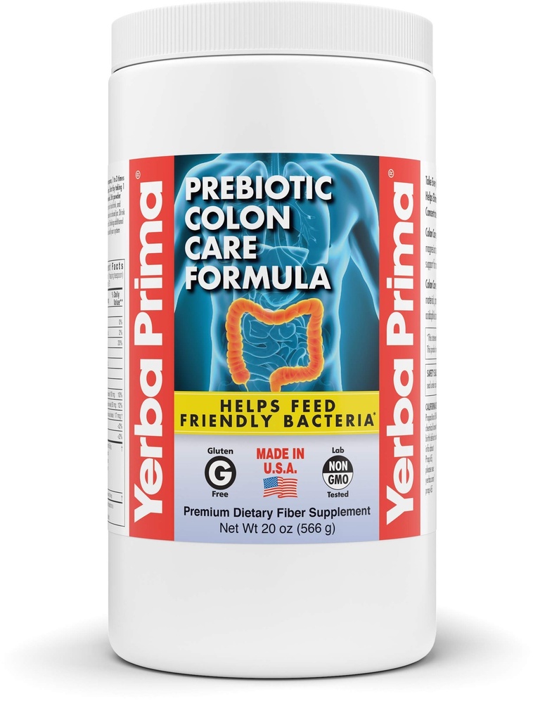 Yerba Prima Prebiotic Colon Care Formula, FOS가있는 20 온스 파우더 - 천연 심플 섬유, 마그네슘, 셀레늄 - 비 GMO, 글루텐 무료, Vegan Daily Supplement - 남성 및 여성용