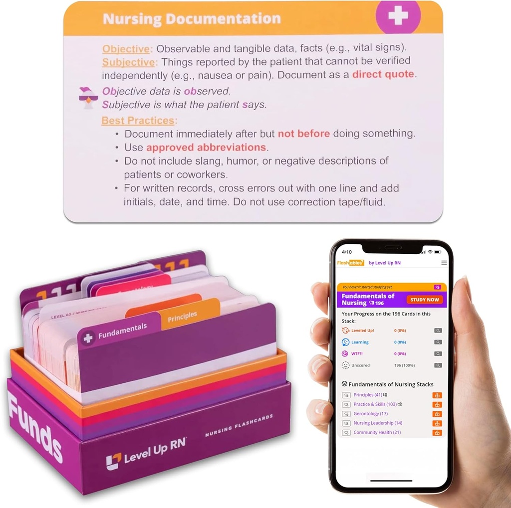 Nursing Fundamentals 플래시 카드 – No Fluff – Nursing School – 2025-2026 NCLEX ATI HESI 검토 LPN RN 플래시 카드 (204 카드)