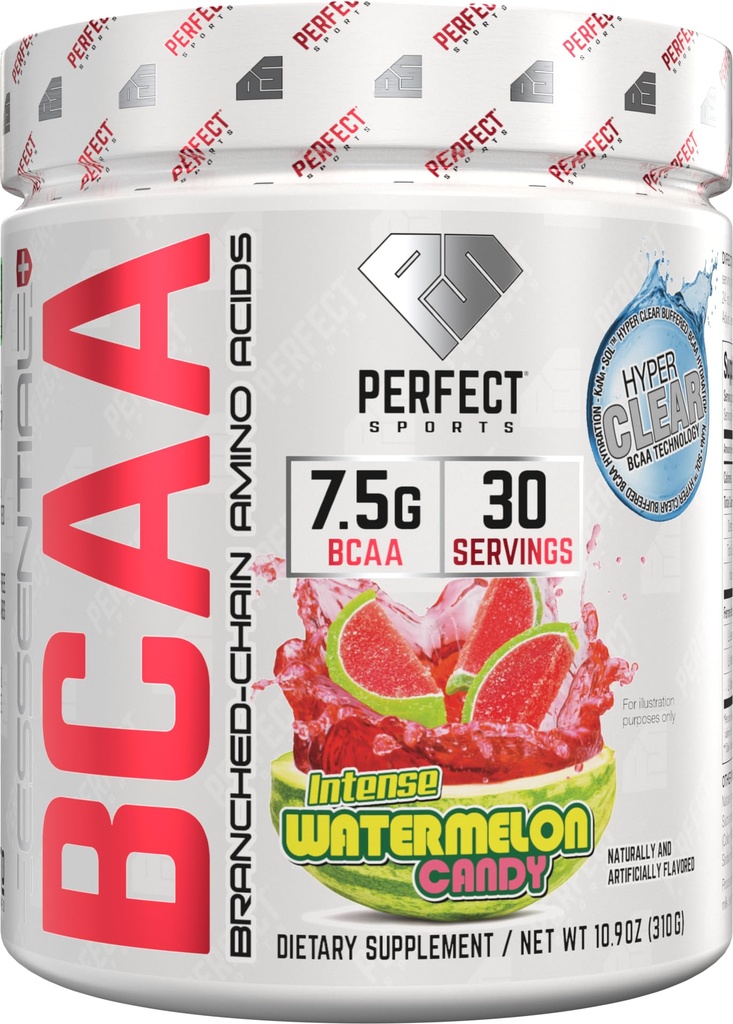 퍼펙트 스포츠 에센셜 BCAA 하이퍼 클리어 | 카나솔TM 기술 | 7.5g Vegan BCAAs | Zero Sugars, Carbs, 또는 Calories | 30 인분 (수박 캔디)