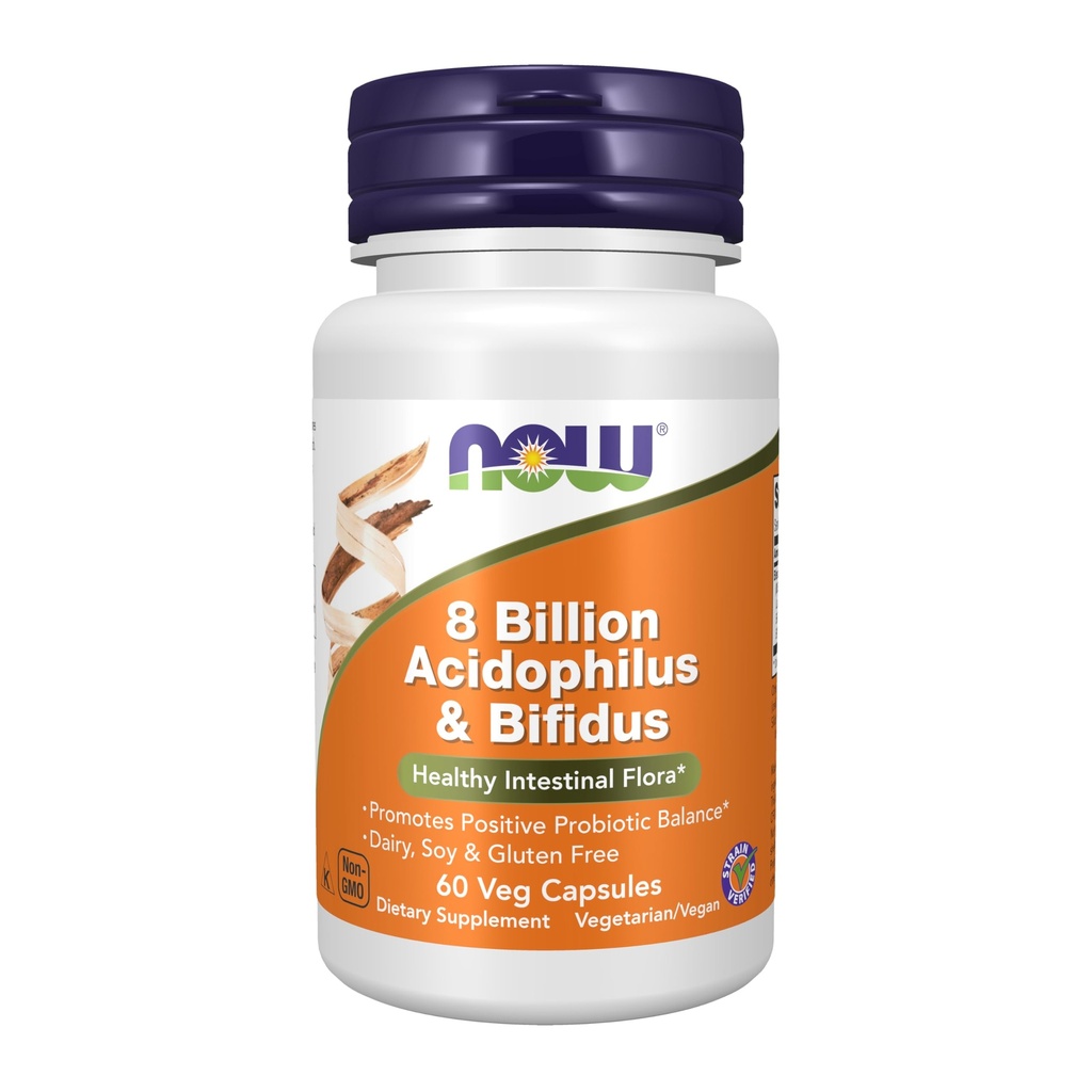 지금 식품 보충제, 8 억 Acidophilus & Bifidus, Dairy, Soy 및 Gluten 무료, Strain Verified, 60 Veg 캡슐
