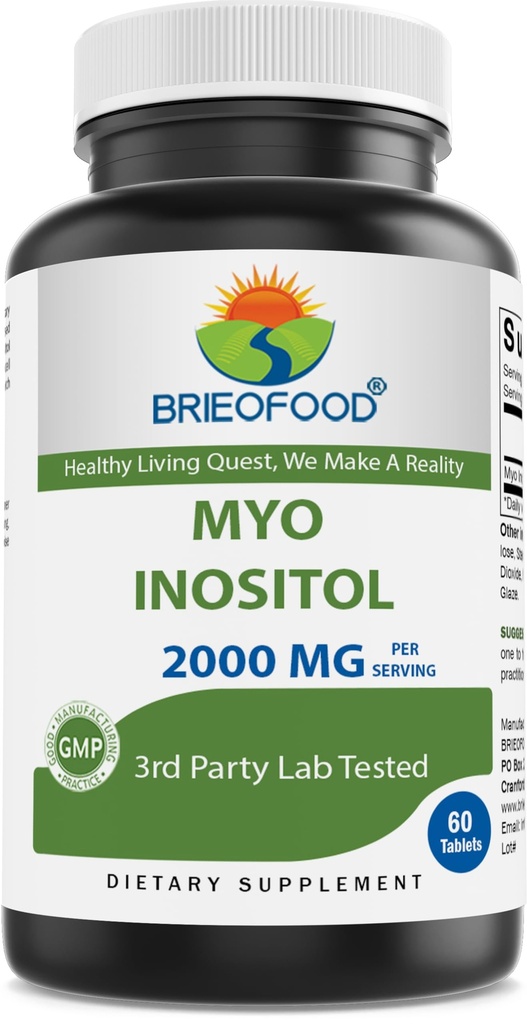 Brieofood Myo Inositol 2000 mg / 서빙 - 60 정제 - 3rd Party Lab 테스트