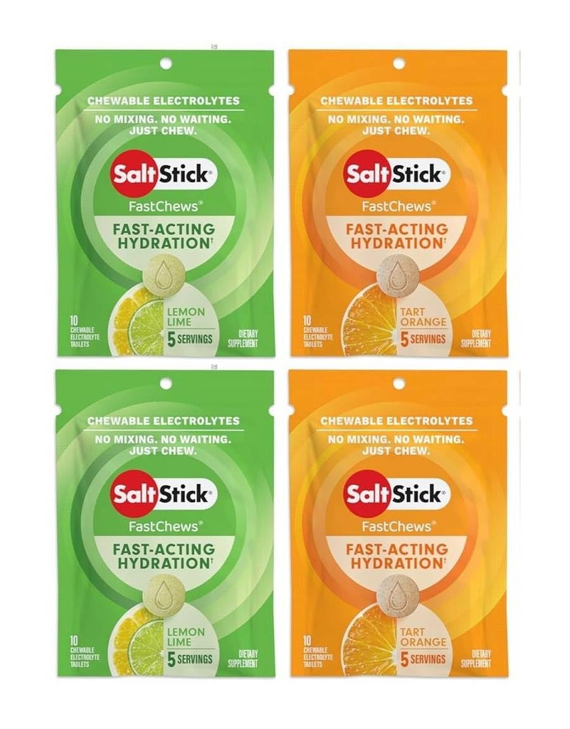 SaltStick FASTCHEWS® Resealable, 다트 오렌지의 다양성 4 팩 & Zesty Lemon-Lime