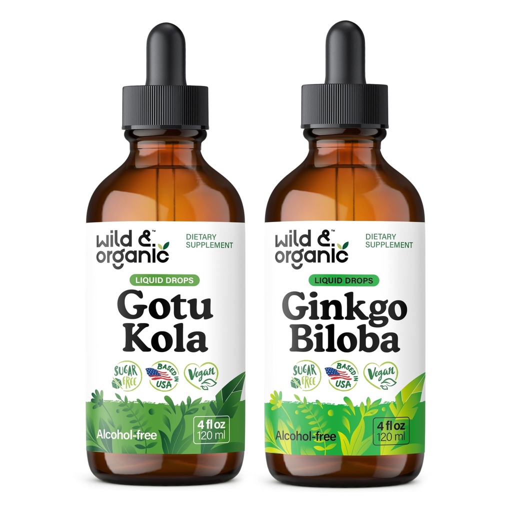 야생 & 유기 Gotu Kola Tincture 4 fl oz & Ginkgo Biloba Tincture 4 fl oz