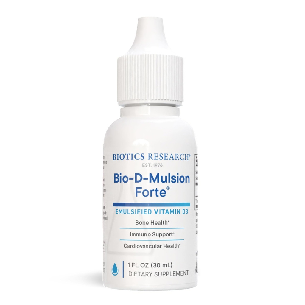 Biotics Research Bio-D-Mulsion Forte Liquid Vitamin D Drops 4000 IU - 성인을위한 비타민 D3 2000iu /Drop - 최고의 흡수, 강도 뼈, 심장 혈관 지원 및 면역 체계 -1 fl oz