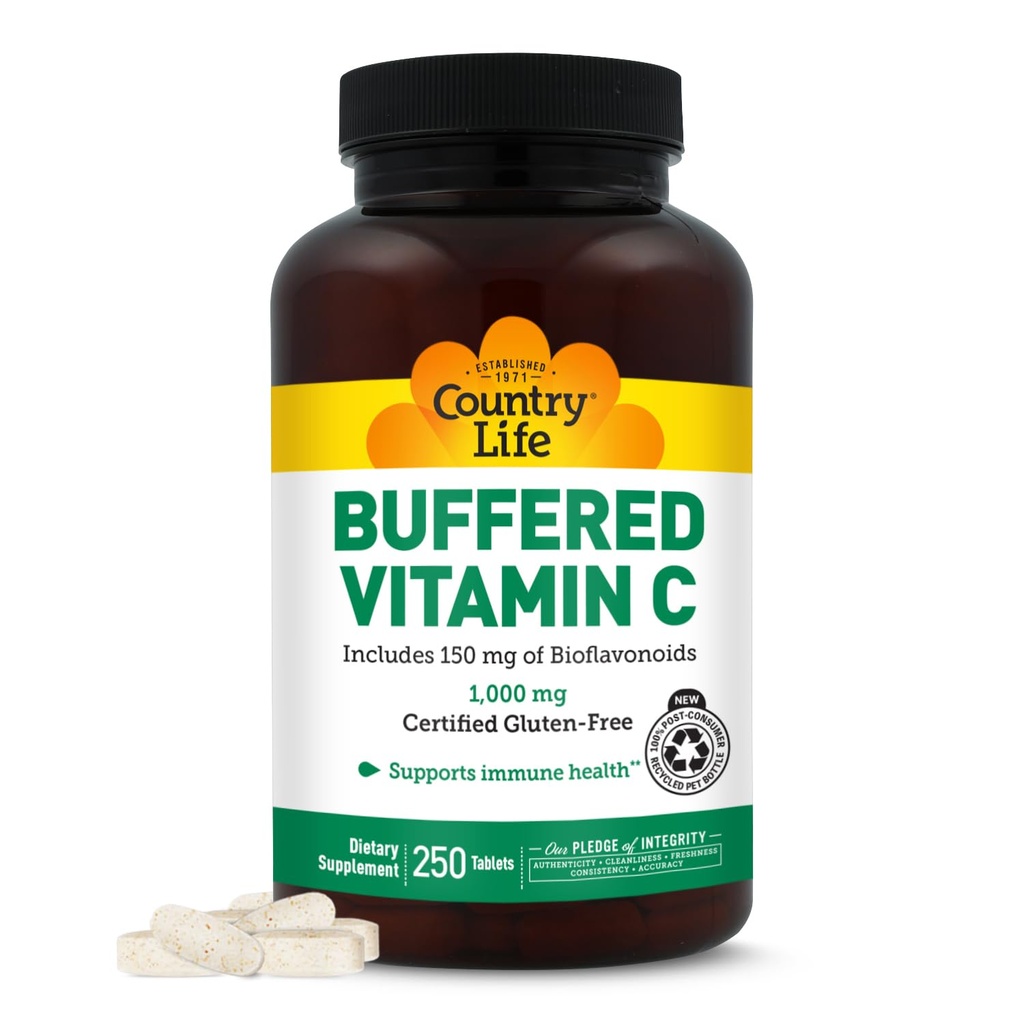 국가 생활은 Bioflavonoids, 칼슘, 마그네슘, 칼륨을 가진 비타민 C 1000mg를 버팁니다 - 면역 지원, Vegan 캡슐, 글루텐 자유로운, Stomach에 Gentle - 250의 정제