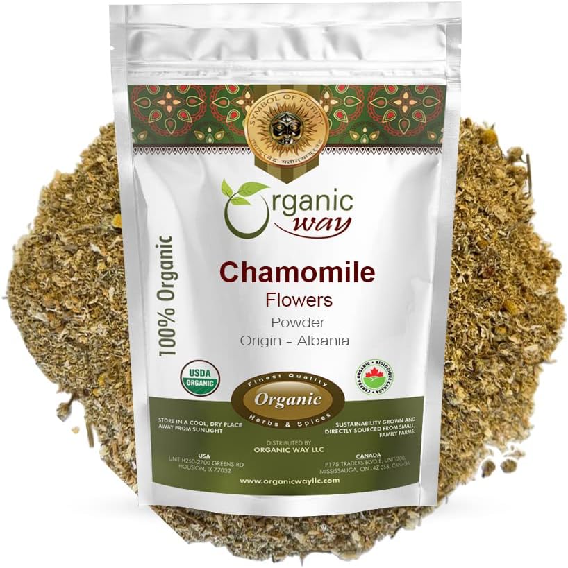 Organic Way Chamomile Flowers Powder (Matricaria chamomilla) 허브티 - 유럽 야생 - 해적 인 | 유기농 및 고저 인증 | 비 GMO | USDA 인증 | 원산지 - 알바니아 (1/4 LB - 4 Oz)