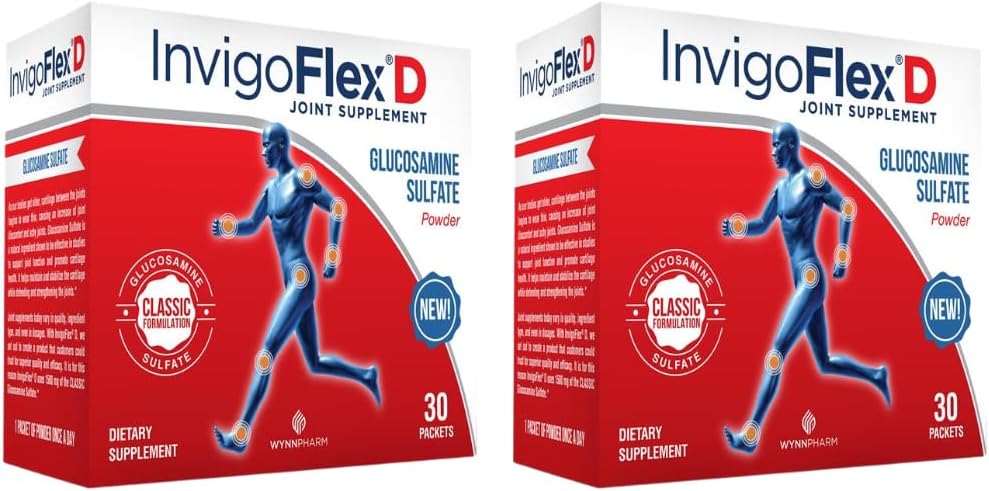 Glucosamine 황산염 분말 (Classic 정립)의 INVIGOFLEX 1500mg - 무릎, 손, 뒤 및 Hip 지원 D를 위한 우수한 합동 보충교재: 글루코사민 황산염, 소포 - 60의 소포