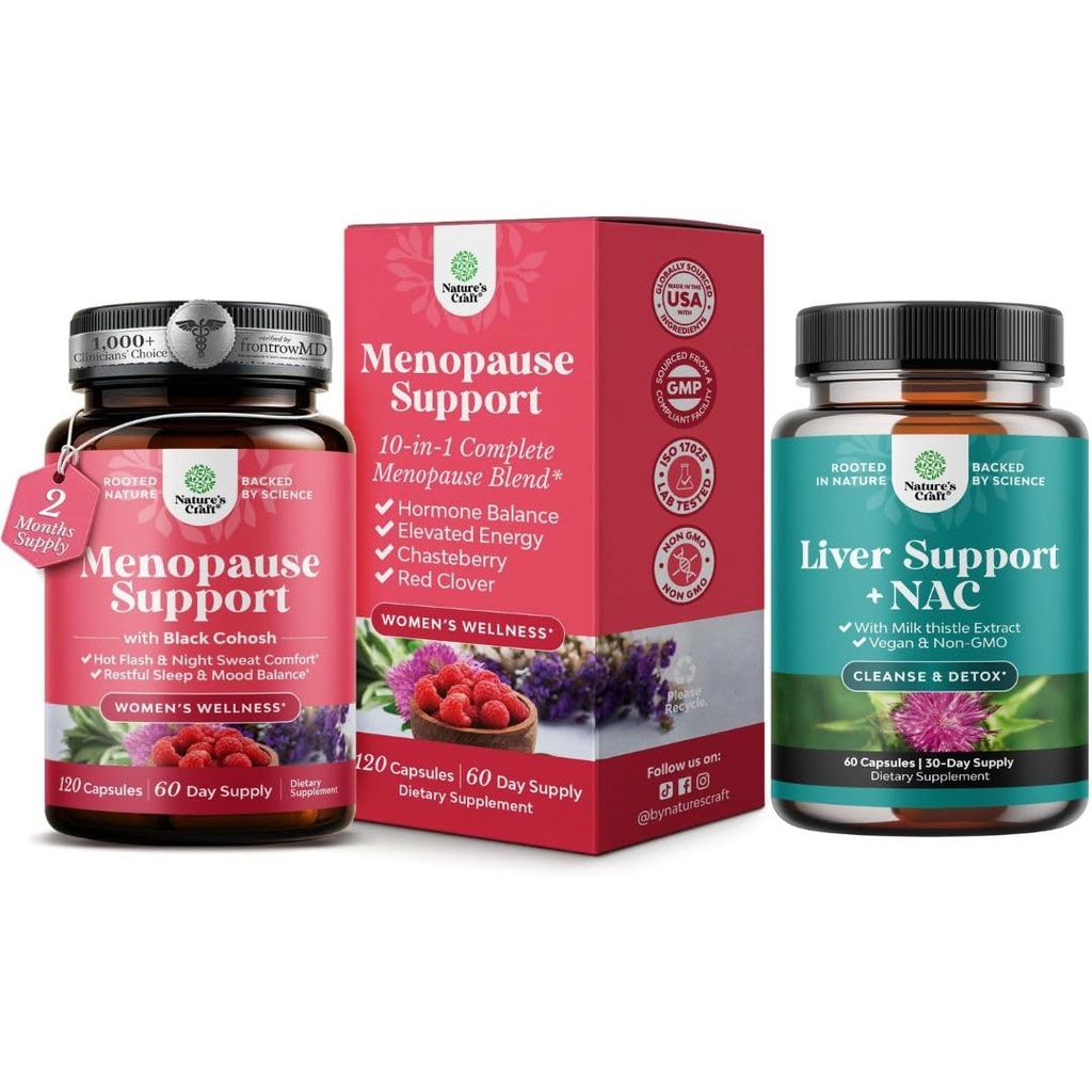 Dong Quai Vitex Chaste Berry & Black Cohosh와 총 Menopause 보충의 번들 천연 호르몬 지원 및 Liver 지원 NAC 보충을 위한 우유 이틀을 가진 지원 NAC 보충