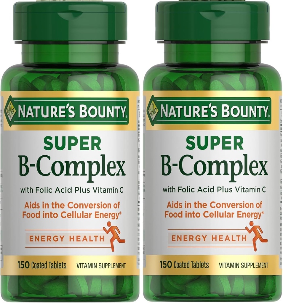 Nature 's Bounty Super B Complex with Vitamin C & Folic Acid, 면역 및 에너지 지원, 150 정제 - 2 팩