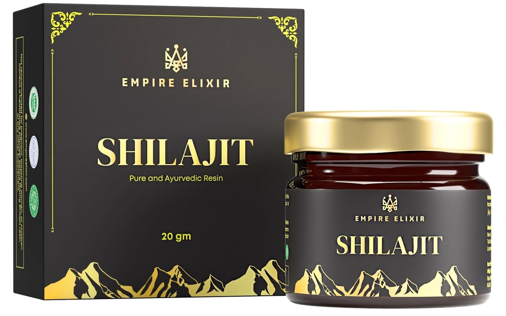 Shilajit Resin Pure Himalayan 20g Jar - Empire Elixir High Potency Gold Grade for Men & Women | 천연 미네랄 보충 | 에너지 부스트 및 면역 지원, 75 % Fulvic Acid