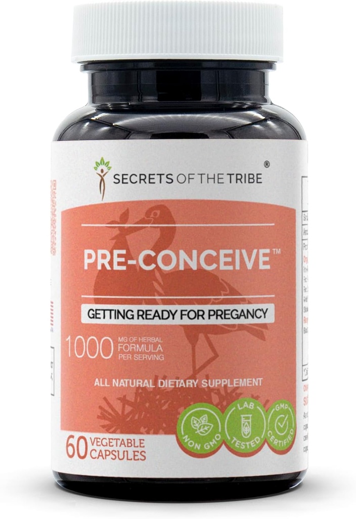 Tribe Pre-Conceive, 60 캡슐, 1000 mg, Vitex, Red Raspberry, Black Cohosh, Red Clover, White Peony, Shatavari의 비밀. Pregancy 60 캡슐에 대한 준비