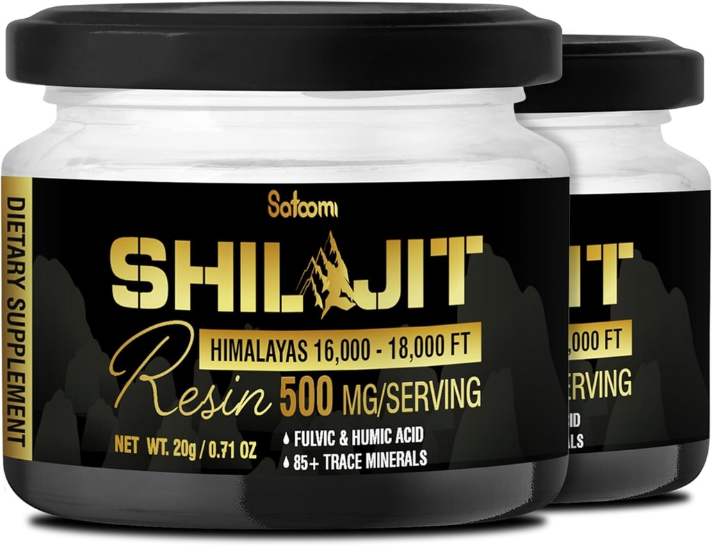 Fulvic Acid, Humic Acid 및 85 + Trace Minerals와 Shilajit Pure Himalayan Organic - 에너지 생산, 면역 시스템 및인지 건강을 지원하는 2Packs 20g - 80 서빙