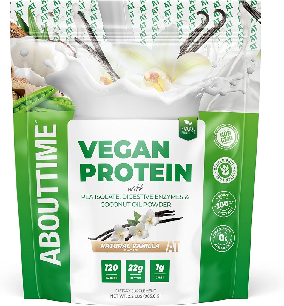 시간 채식 단백질 분말 22g 바닐라, 천연 재료, 비 GMO, 식물 기반, 글루텐 무료, 콩 무료, 유제품 무료, 32 서빙
