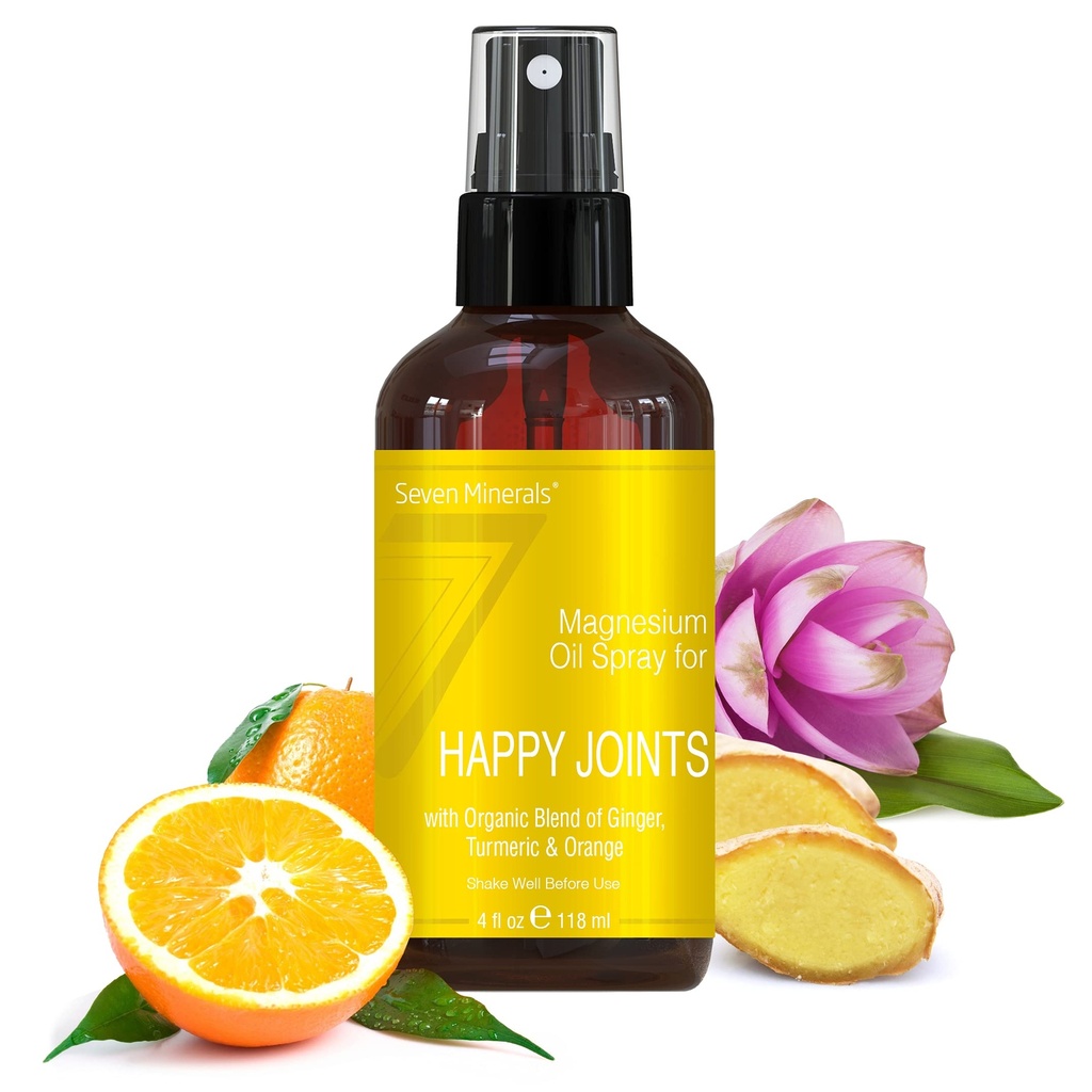 7개의 광물, 마그네슘 행복한 합동 살포 - 강력한 미국은 정유 (Turmeric, Ginger 및 오렌지)를 가진 마그네슘 기름 혼합을 - 무료 Ebook 포함 (4개 fl oz) 만들었습니다