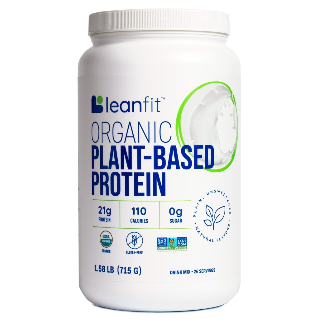 LeanFit 유기 식물 기반 단백질, 불연, 21g Vegan 단백질, 26 서빙, 1.58 파운드 (715g) Tub, 낮은 칼로리, Soy-Free, 글루텐 프리, Lactose 무료, 설탕 무료, 비 GMO
