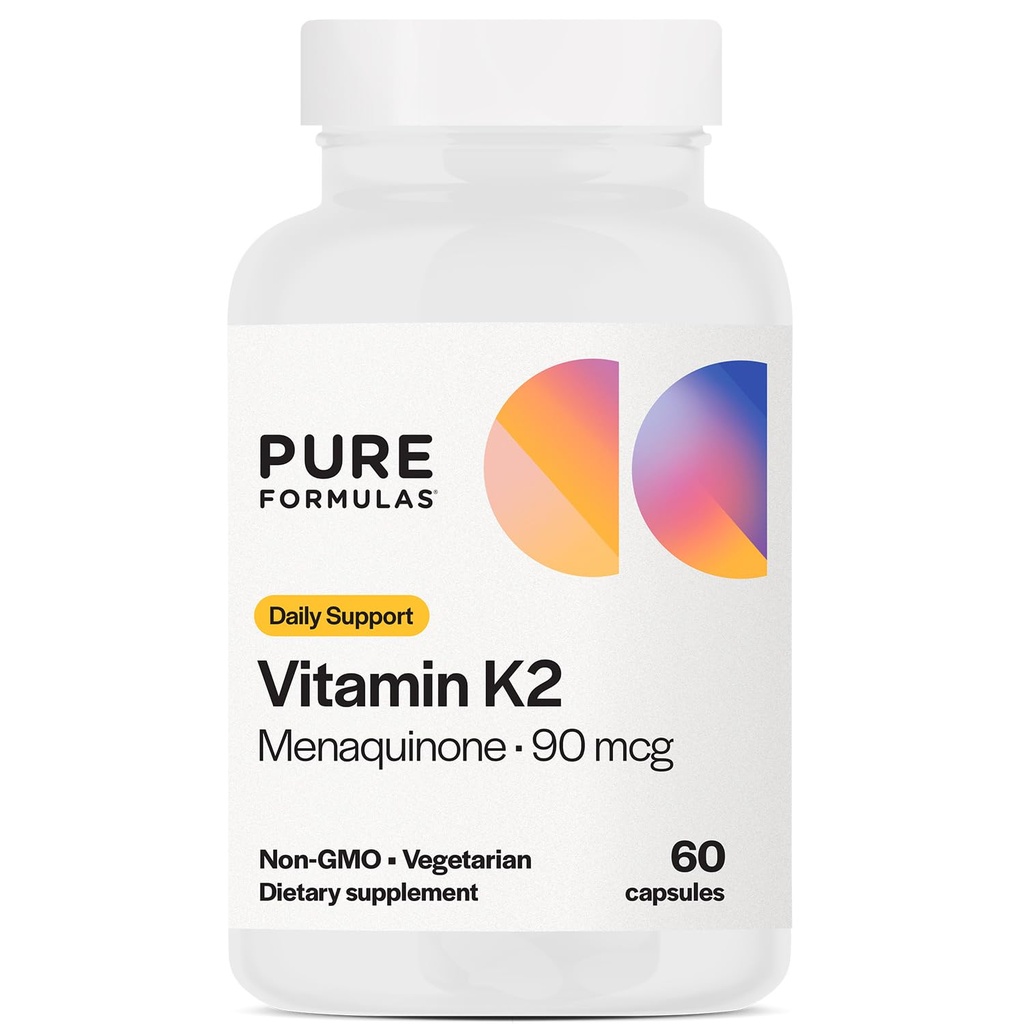 PureFormulas 비타민 K2 MK7 (Menaquinone-7)|높은 효능 90mcg | 60 채식 캡슐 | 뼈 및 심혈관 지원 | Soy-Free, Non-GMO, 60 일 공급