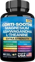Corti-Soothe Cortisol 보충교재, 마그네슘 글리세라이드 200mg L-Theanine 150mg Ashwagandha 150mg Phosphatidylserine Cortisol 매니저 사자 Mane Ginkgo Biloba Bacopa Monnieri Valerian 뿌리 (60의 모자)
