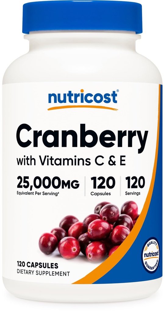 Nutricost 크랜베리 추출물 (25,000mg) (120 캡슐) 비타민 C & 비타민 E