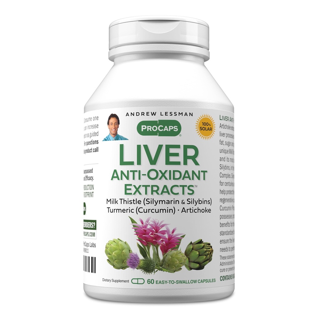 ANDREW LESSMAN Liver Anti-Oxidant Extracts 60 캡슐 - Liver의 Hard-Working Tissues를 지원하며 최적의 Liver 건강 및 기능을 향상시킵니다. 우유 이틀, 심황 및 Artichoke 추출물