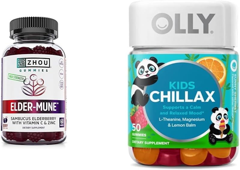 Zhou 영양 Elderberry Gummies 60 조사 & OLLY 아이 마그네슘 Gummies 50 조사 면역 & Calm 지원
