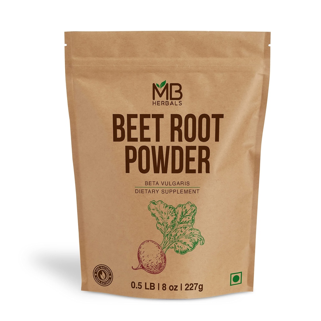MB 허브 사탕무 분말 8 온스 (1/2 lb) | 비 GMO, 글루텐 프리, 스무디, 쉐이크 및 베이킹을위한 정밀한 사탕무 분말 | Vegan-Friendly