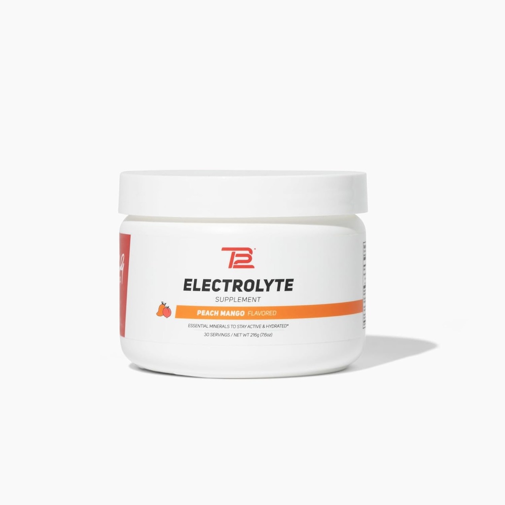 TB12 Electrolyte Powder Peach Mango - Tom Brady의 빠른 수분 공급을위한 무기물 Rich Electrolyte 분말 - 자연, 낮은 설탕, Vegan, 글루텐 - 무료, 믹스 - 30 서빙 (1 항아리)