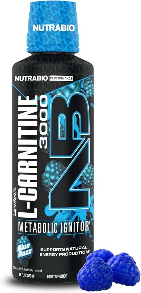 NutraBio - L 카르니틴 액체 탄 - 3000mg, (블루 레이즈) - 비타민 B-5의 10mg - Zero Carbs & Sugars - 에너지 생산 - 근육 회복