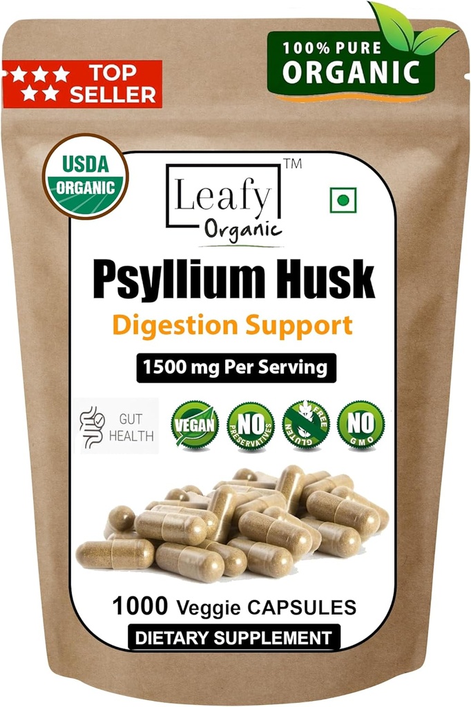 서빙 당 Psyllium Husk 1500mg, 1000 캡슐 - 두 배 힘 - 우수한 심플륨 섬유 보충교재 - 소화와 일정성을 위해 중대한 - 100% 자연적인 녹는 섬유