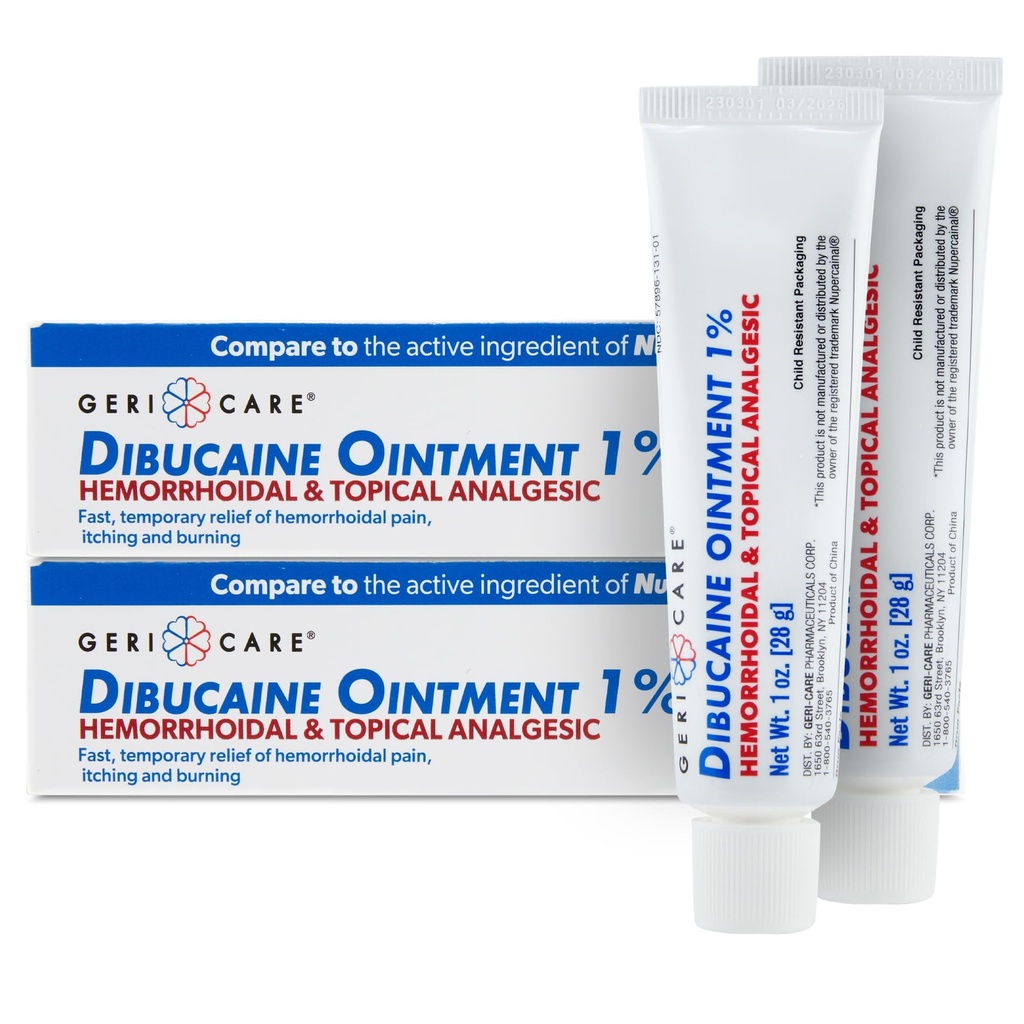 GeriCare Dibucaine Hemorroid 연고 1% 통증 리리프 치질 크림 |Hemorroidal & Topical Analgesic| Burning & Itching의 빠른 구호 | 빠른 행동 외부 치질 치료 1oz (2 팩)