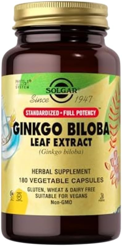 Solgar Ginkgo Biloba 잎 추출물 - 180 식물성 캡슐 - 표준화 된 풀 Potency (SFP) - Non-GMO, Vegan, Gluten Free, Dairy Free, Kosher, Halal - 180 서빙