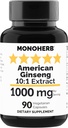 MONOHERB 미국 인삼 추출물 1000 mg - 90 채식 캡슐
