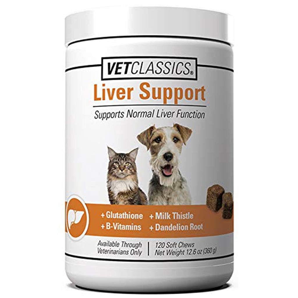 Vet Classics Liver 지원 애완 동물 건강 보충 개, 고양이 – Liver Functions – B-Vitamins, Glutathione, 우유 이틀 – 연약한 정제, Chews – 120 연약한 Chews