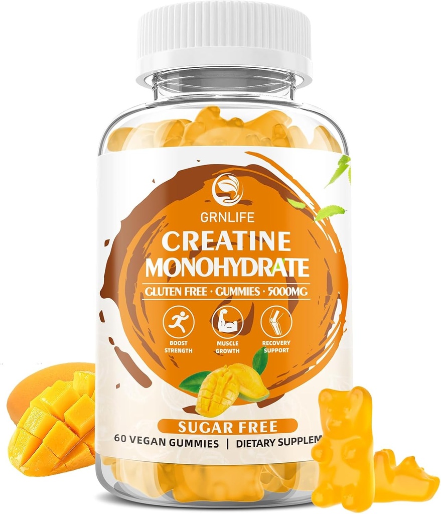 Creatine Monohydrate 남자 & 여자를 위한 Gummies, 근육 힘, 근육 건축업자, 에너지 부스트, 설탕 자유로운, 채식주의자, 망고 풍미-60 조사를 위한 Chewable Creatine Monohydrate