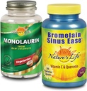 Nature's Life Monolaurin & Bromelain Sinus Ease Bundle | 건강한 면역 기능 및 호흡 지원 | 90ct, 100ct