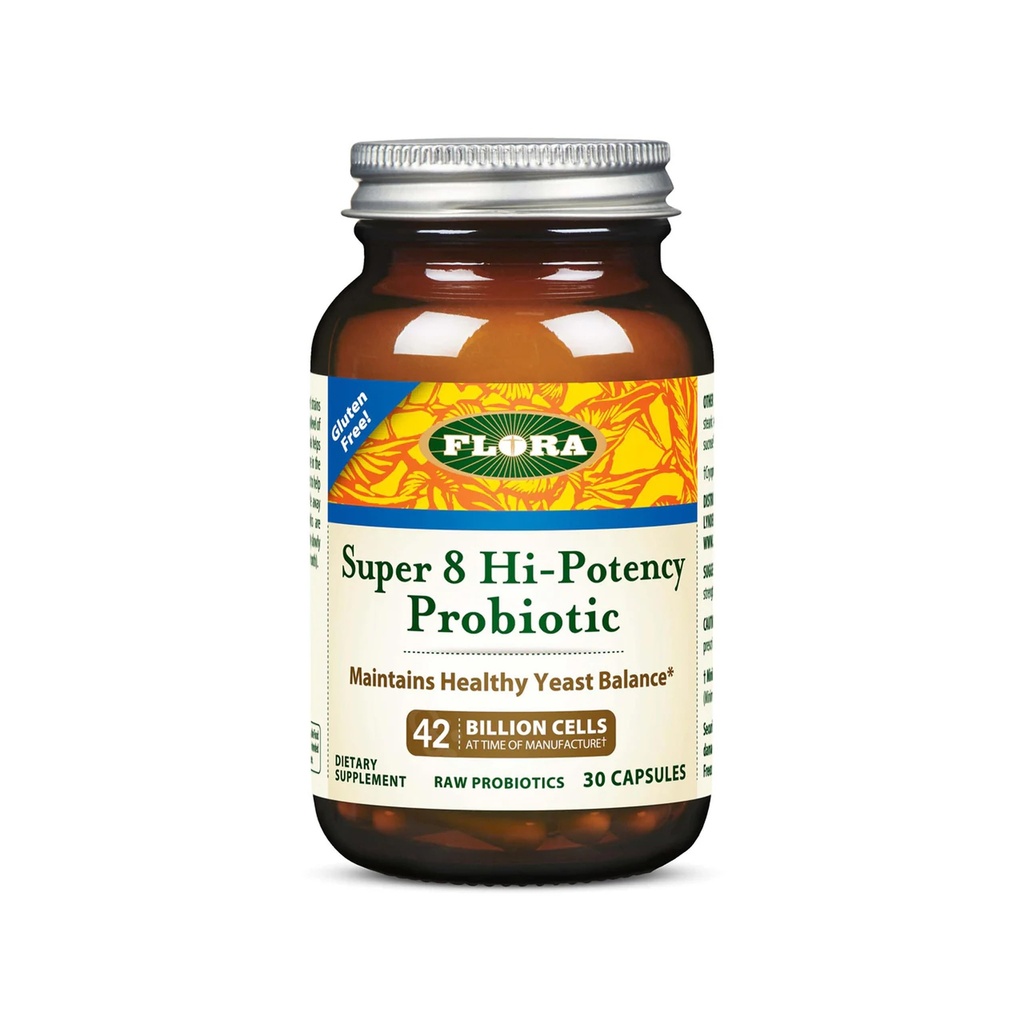 Flora Super 8 Hi Potency Probiotics 30 Count - 건강한 효모 균형 및 소화 건강 - 남성 및 여성 - 42 억 CFU, Raw, 글루텐 무료 - 최대 1 개월 공급