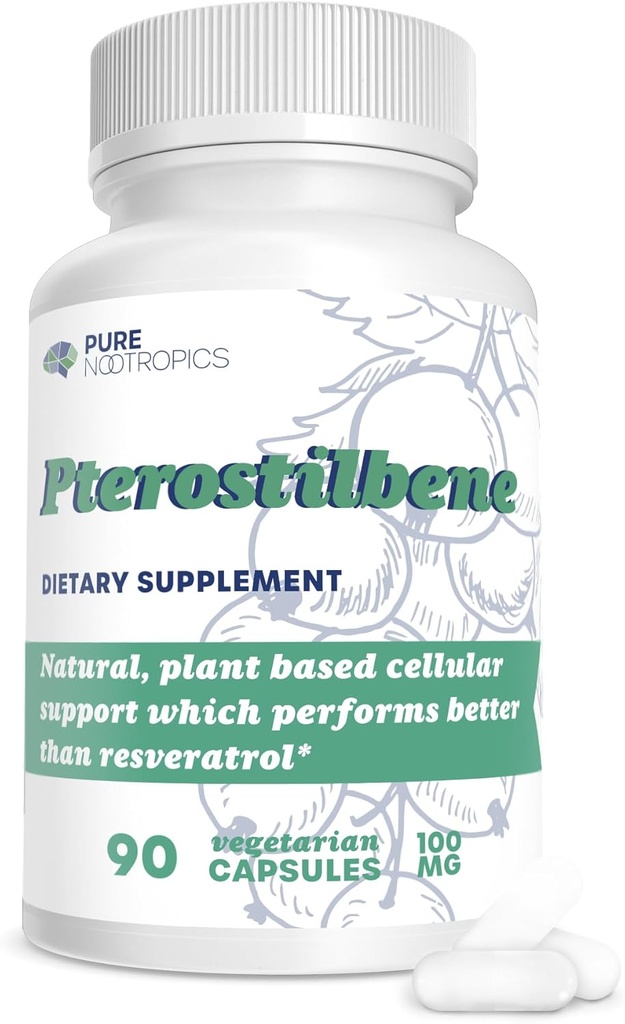 Pure Nootropics - Pterostilbene 100 mg 캡슐 (90) | 세포 건강을 위한 식물 기초를 두는 지원 | 더 높은 순수성 & 힘을 위한 집 & Rigorous 3rd 당 시험에서