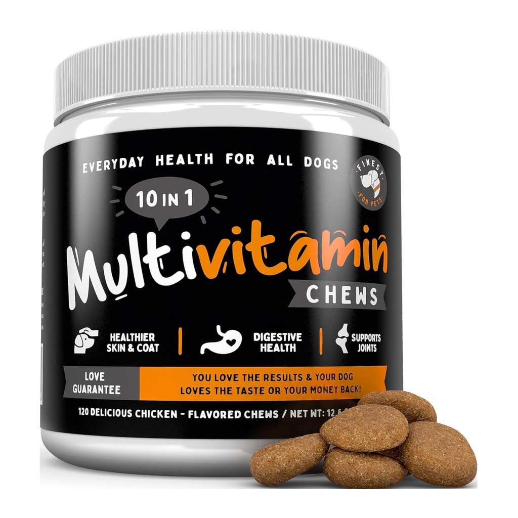 애완 동물을 위한 가장 정밀한 Multivitamin 개 보충교재 – 개량한 합동 & 피부 지원, Gut, Digestion & Immune 매일 건강 (120 Chewable 대우)를 위한 오메가 물고기 기름 & 글루코사민에 대하여 10