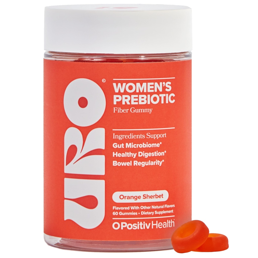 성인용 O Positiv URO 섬유 Gummies, 60 카운트 (팩 1) - Prebiotic Chicory Root Inulin Fiber Supplement - Digestive Gut Health 용 일일 거미 섬유 - Non-GMO, Vegan & Cruelty-Free