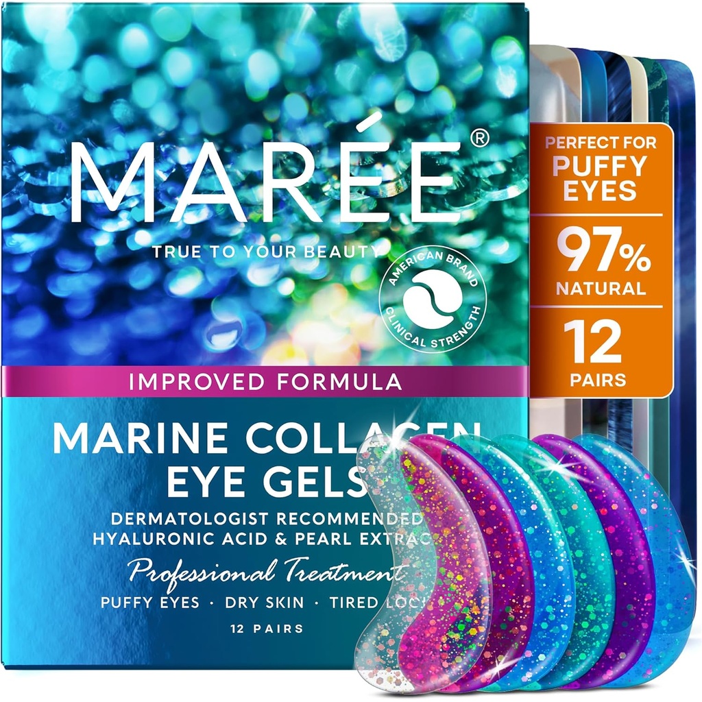 MAREE Eye Gels - 콜라겐 & Hyaluronic 산을 가진 퍼피 눈과 어두운 원형을 위한 눈 헝겊 조각의 밑에 패드 - 붓기 & 부대를 위한 눈 가면 skincare 처리의 밑에 반대로 주름 - Parches Para Ojeras