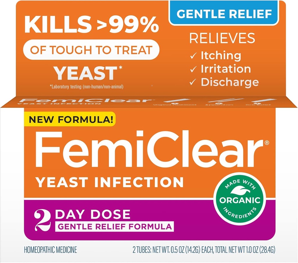 FemiClear Gentle Relief Formula 2 Day Infection treatment, 과민성 개인, All-Natural Ingredients Ointment + 외부 Itch Relief Ointment, Feminine Care Products