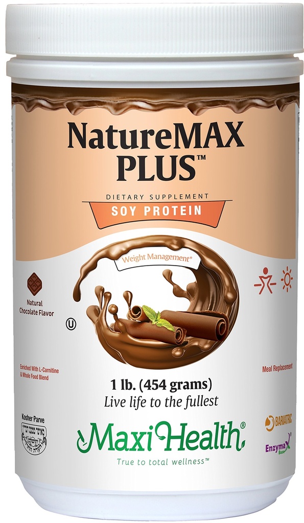 Maxi-Health NatureMAX Plus Energy Support Drink Soy Protein Powder - Sugar Free Diet Supplement - 20g Protein Per 서빙 - 천연 초콜렛 맛 - 코셔 비타민 - 1lb