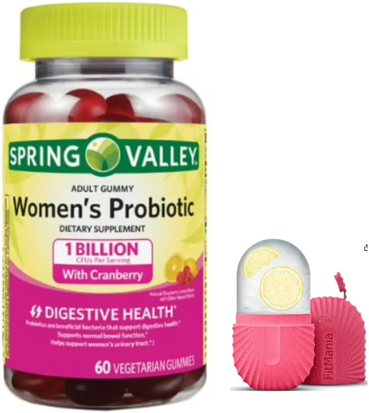 FitMania Spring Valley Women 's Cranberry Probiotic 보충 스프링 밸리 채식 구미, 라즈베리 레몬, 60 카운트 및 페이스 용 선물 아이스 롤러