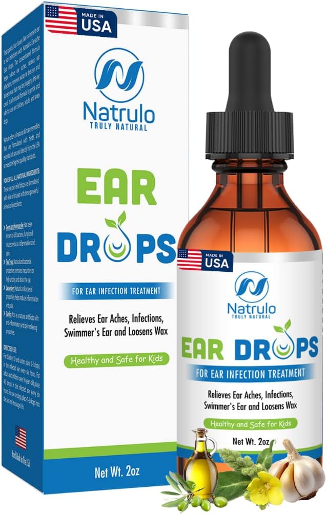 귀 감염을위한 Natrulo 자연 귀 드롭 - Homeopathic, 성인, 어린이 및 애완 동물을위한 초본 Eardrops - 귀 Aches, Swimmer의 귀, Loosen 왁스 - 어린이 안전 귀 오일, 미국 (2 Oz)