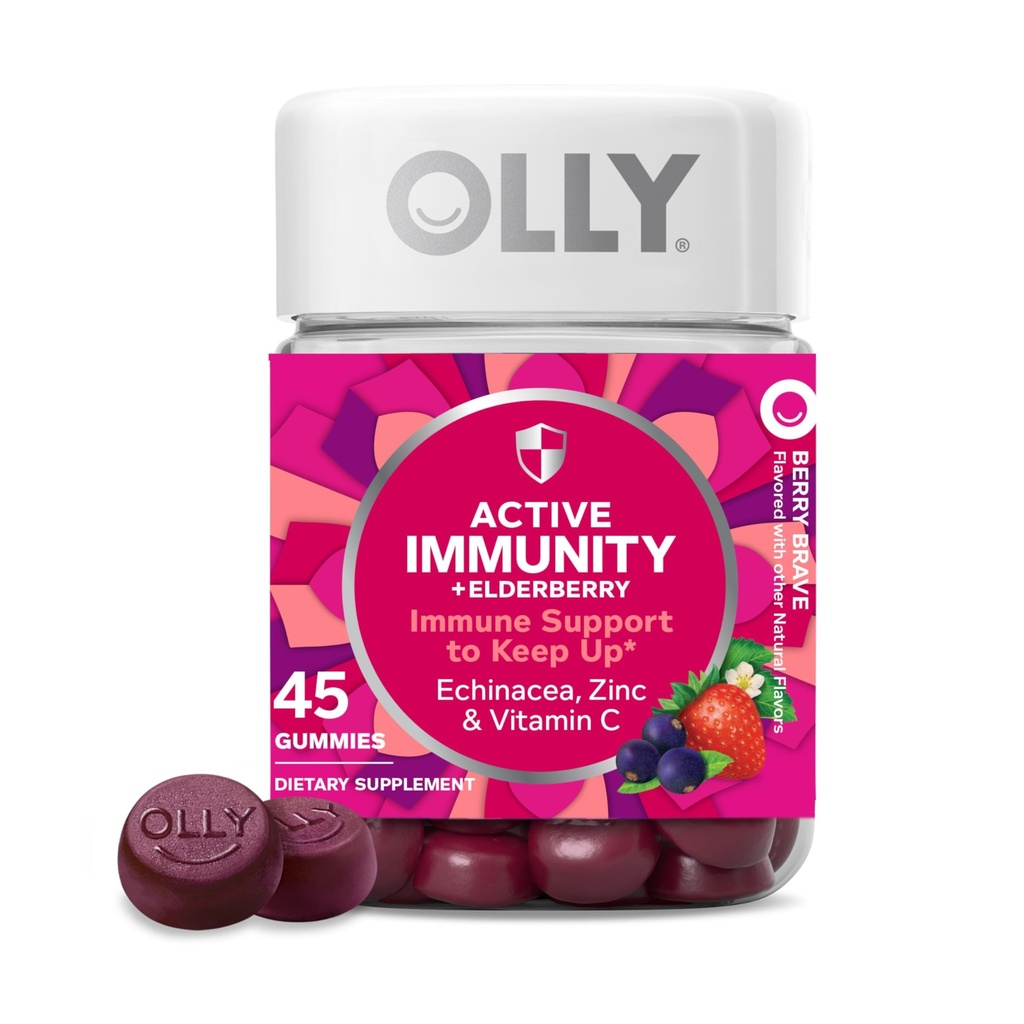 OLLY Immunity 거미, 면역 지원, Elderberry, 아연, 비타민 C, 보충교재, 베리 풍미, 15 일 공급 - 45 조사