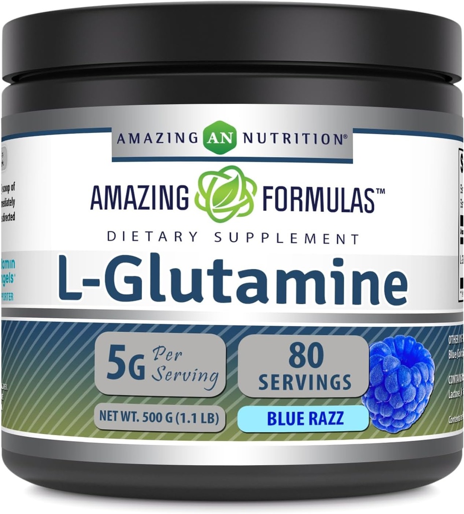 Amazing Formulas L-Glutamine Powder | 아미노산 보충 | 비 GMO | 글루텐 프리 | 미국에서 제작 (블루 라즈베리 | 1.1 Lb)