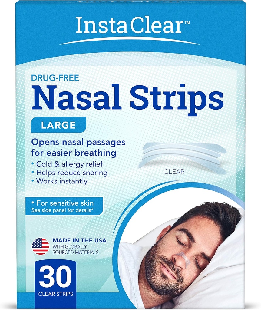 Nasal Breathing Strips, Clear Large 30 ct | Works 즉시, Nasal Congestion Relief, Stops Snoring, Cold & 알레르기