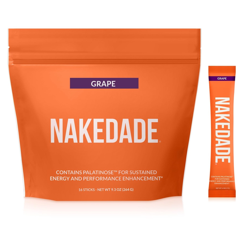 Nakedade 포도 - 성능 향상 스포츠 음료 분말 - 전해질 분말 - GMO 또는 인공 감미료 없음, 글루텐 - 무료, Soy-Free, Dairy-Free - 16 스틱