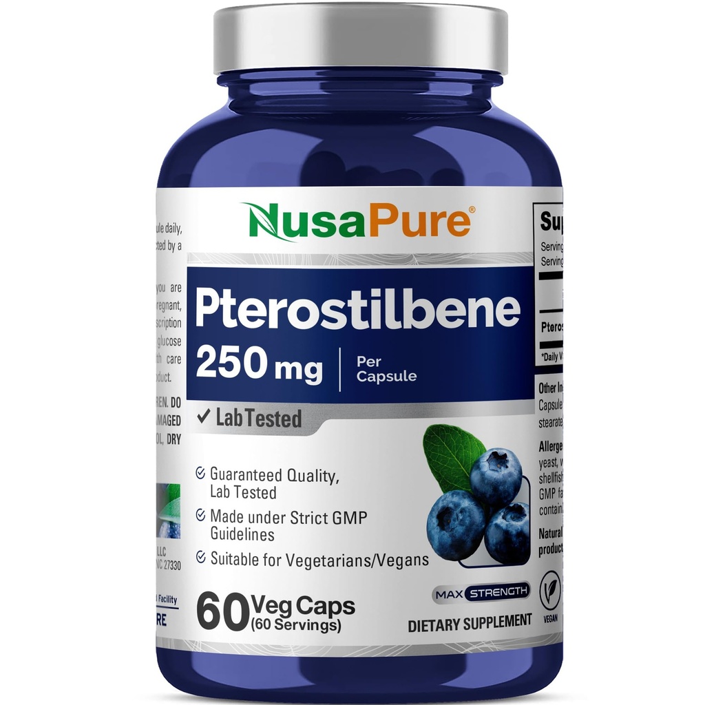 Veggie 모자 당 NusaPure Pterostilbene 250mg, 60 조사 (비 GMO, 채식주의자)