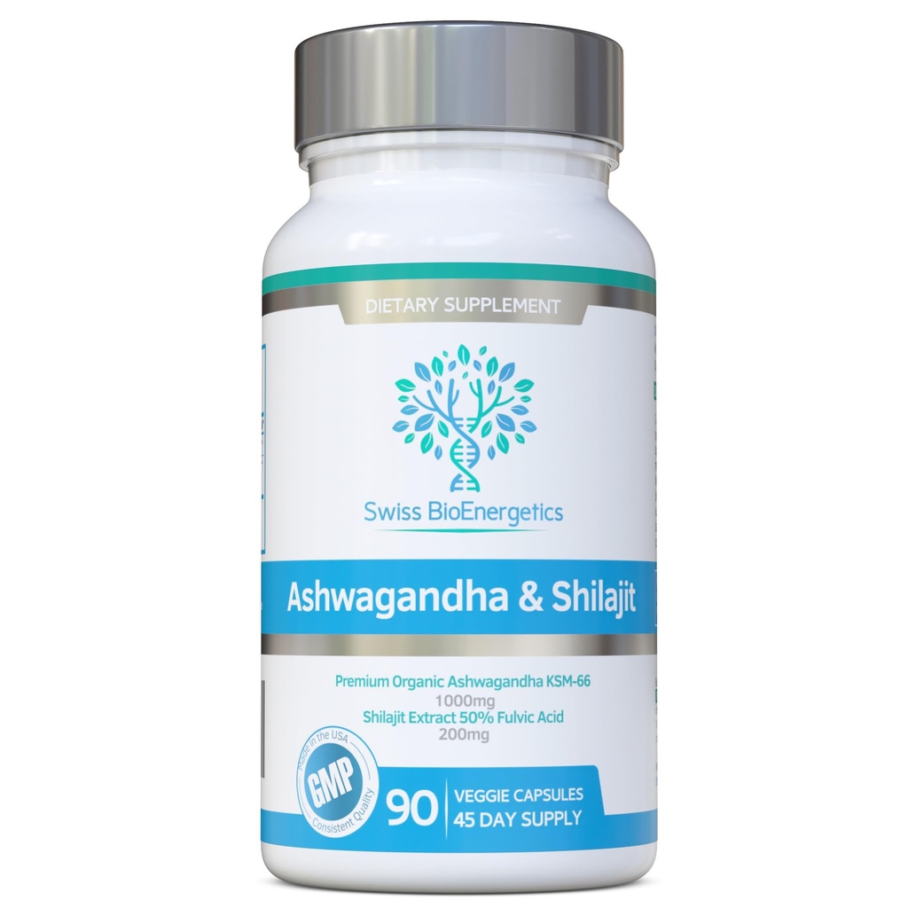 Ashwagandha & Shilajit - Ashwagandha KSM-66 1000mg & 순화 된 Shilajit 추출물 200mg (50% Fulvic 산) - 인공 필러 없음, 바인더 또는 플로우 에이전트 - 채식주의