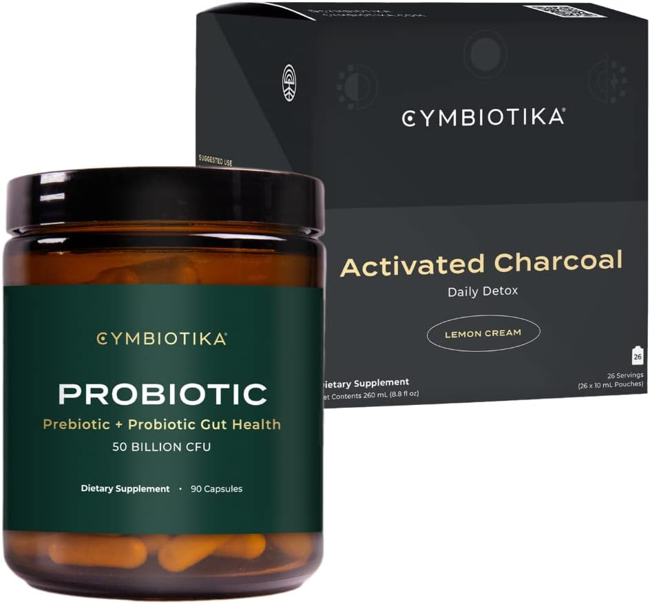 CYMBIOTIKA Probiotic 50 억 CFU & 활성화된 숯 액체 보충교재는, 남자 & 여자, Stomach Detox & 소화 기복을 위한 건강한 소화를 지원하고십시오, 가스 & bloating를 완화하는 것을 돕습니다, 사용하기 편한